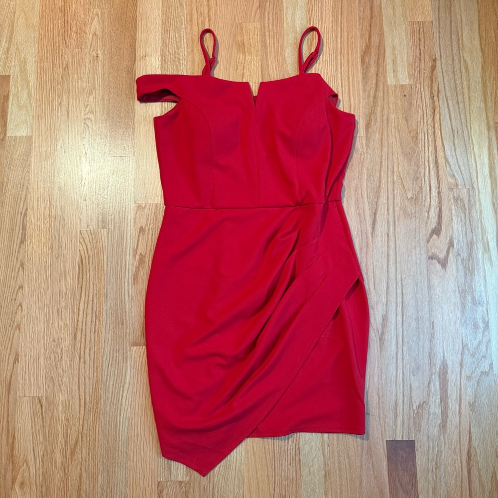 BCX Red Mini Dress with Unique Shoulder Design